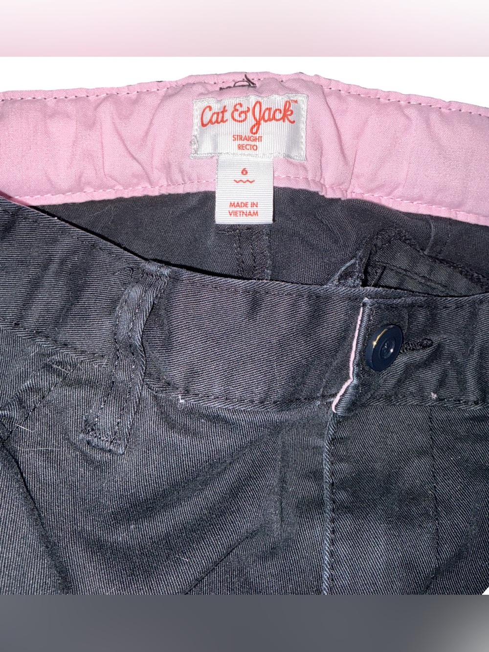 #125- Cat & Jack Girls' Black Uniform Pants with Pink Waistband - Size 6